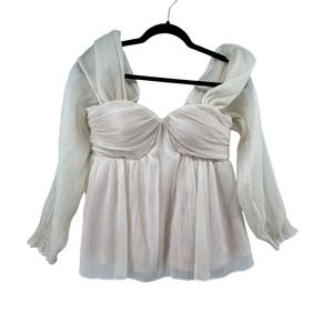 Tea & Cup Size Large Blouse NEW Sheer Puff Sleeves Smocked Back Top Romantic